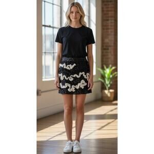 Brand New Room 76 Women's Size 42 Black White Sequin Embellished Mini Skirt